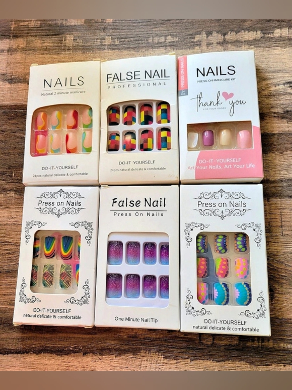 6-Piece Press-On Nail Set Multicolor NWT.